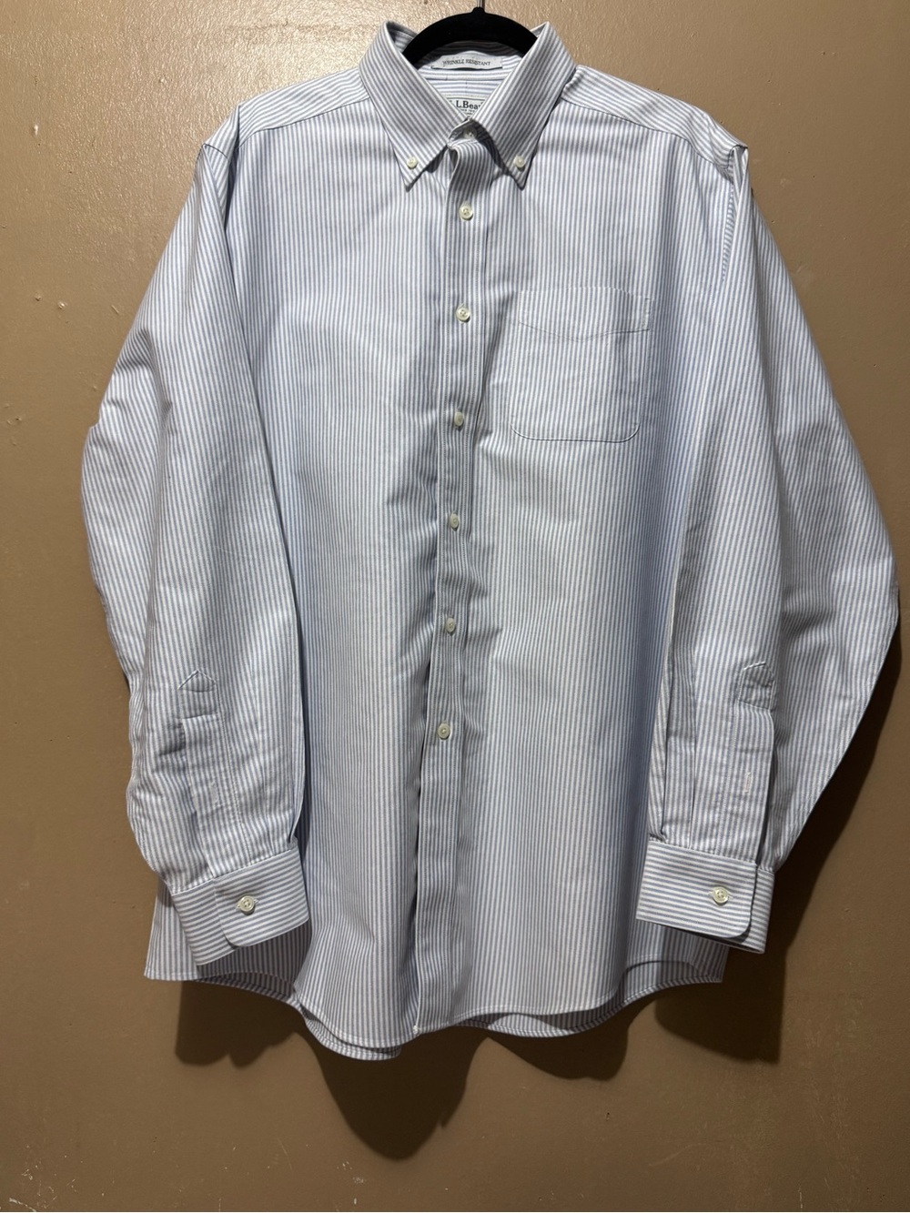 L.L. Bean Men's Light Blue and White Pinstripe Button-Down Shirt